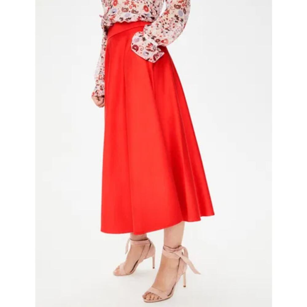 LIKE NEW Boden Women's size 12P Orange Maxi Midi Skirt Pleated Pockets